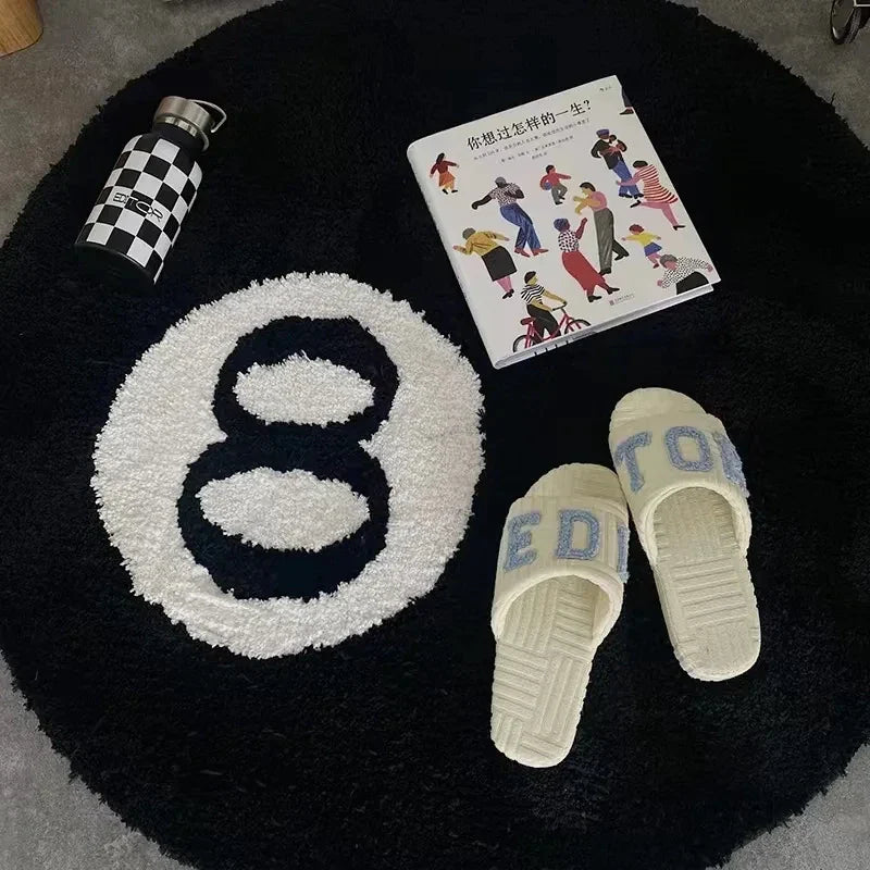 Perfecsy VIKAMA Halloween Eight-Ball Carpet Round Soft Decorative Rug Horror Movie Theme Indoor Home Decor Spooky Pool Enthus