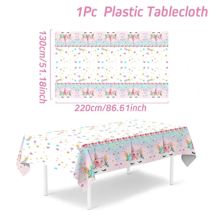 Perfecsy Unicorn Party Disposable Tablecloth Unicorn Birthday Party Decoration Girl Disposable Tableware Tablecloth Girls Bab