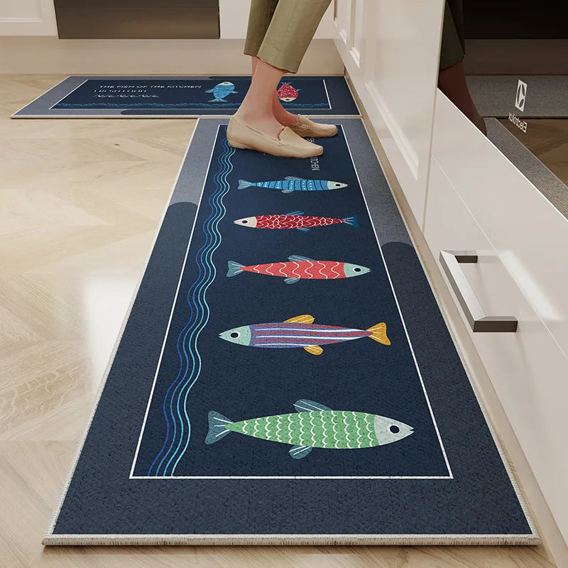 Perfecsy VIKAMA 1/2PC Cartoon Easy To Manage Kitchen Floor Mat Home Long Crystal Velvet Carpet Dirt Resistant and Non-Slip Fl