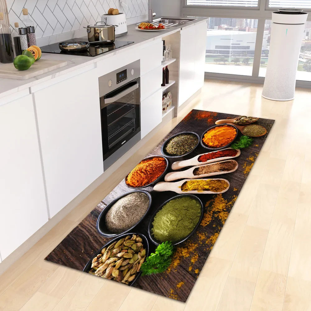 VIKAMA Scandinavian Waterproof Rug Antibacterial Stain Resistant Spice Printed Machine Washable Modern Kitchen Rugs Home Decor
