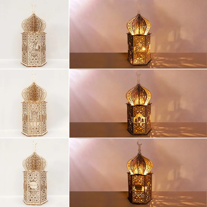 Perfecsy Wooden Palace Ornament Ramadan Decoration For Home Aid Eid Mubarak Ramadan Kareem Islamic Muslim Festival Party Deco