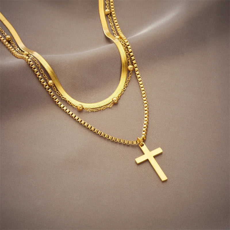 MyClosetAid Stainless Steel Gold Color Cross Pendant Necklace — side view