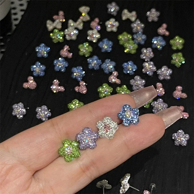 MyClosetAid 1PCS Cute Colorful Rhinestone Flower Love Heart Butterfly Stainless Steel Ear Bone Nail  Earrings — detail close-