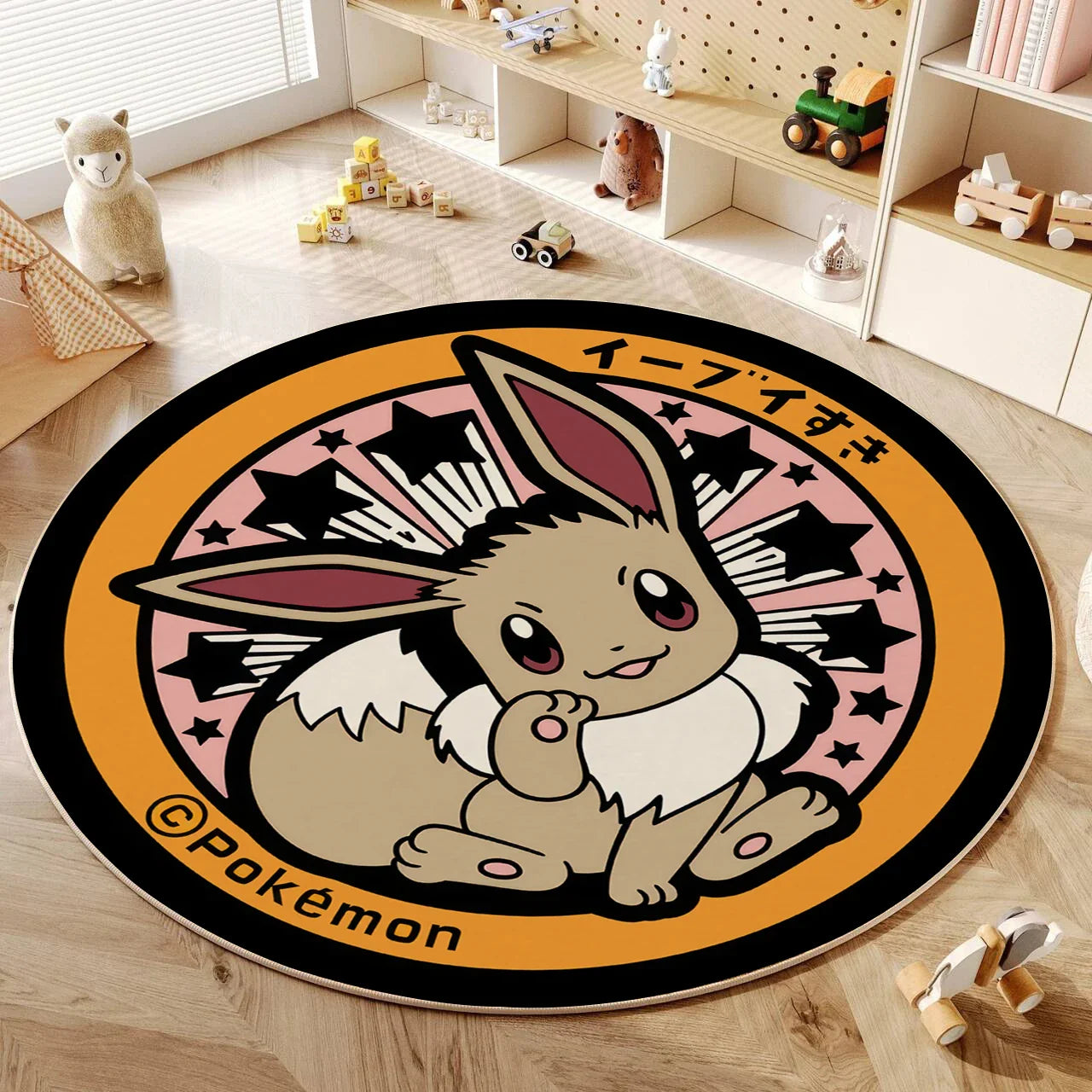 VIKAMA Cartoon Round Carpet Gaming Computer Chair Floor Mat Girly Room Mat Bedroom Carpet Stain Resistant Home Decoration