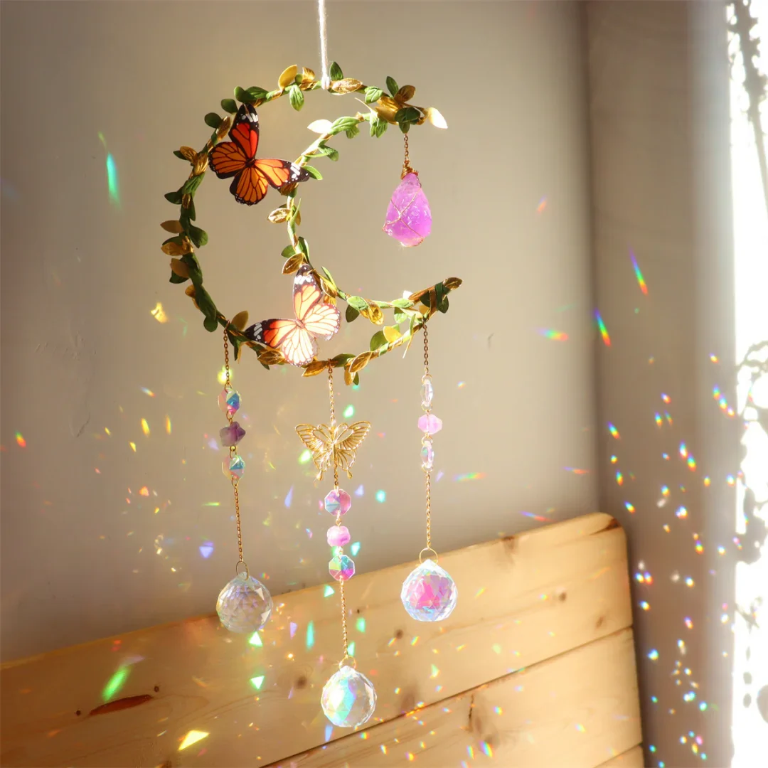 Perfecsy Sun Catcher with Butterfly Floral Vine Design Wedding Decor Home Wedding Party Decoration Ornament — detail close-up