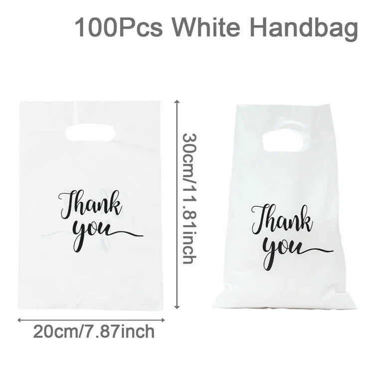 Perfecsy 100pcs Thank You Bag Gift Plastic Shopping Bag Tote Bag 20*30cm Gitf Bag Birthday Wedding Party Favors Candy Cookie 