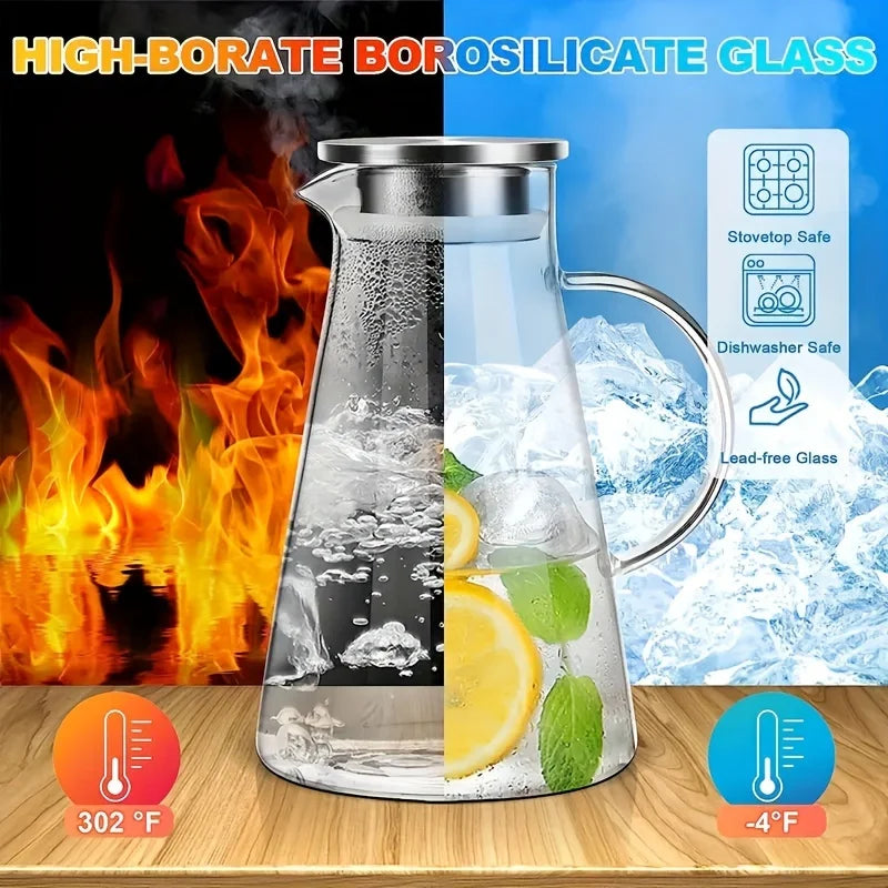 Perfecsy Water Jug Transparent Heat-Resistant Glass Cold Water Kettle And Cups Water Pot With Handle Large Capacity Office Ho
