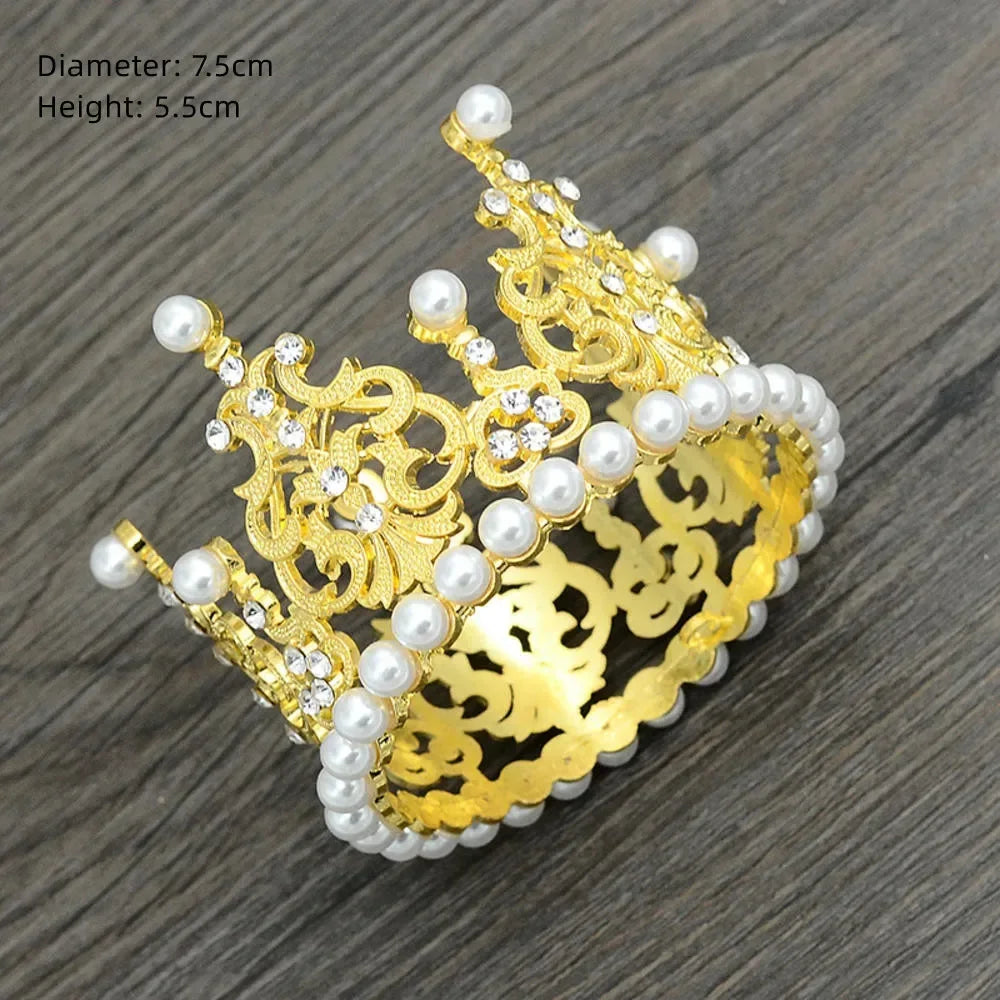 Perfecsy Rhinestone Crown Baking Cake Topper Headwear Decoration Children's Hair Accessories Princess Wedding Birthday Party 