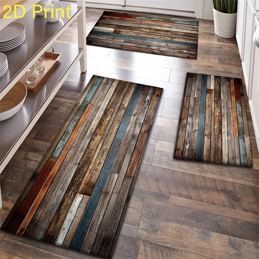 Perfecsy VIKAMA Wood Striped Carpet Kitchen Rug Thin Door Mat Long Floor Mat Laundry Room Carpet Living Room Carpet Rug For B