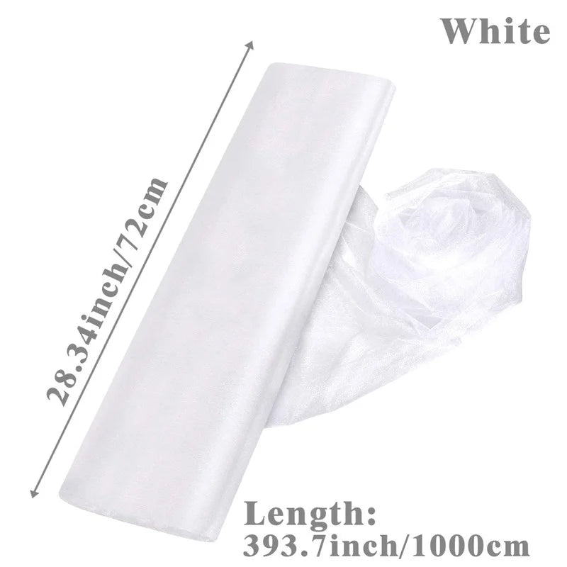 Perfecsy White Wedding Decoration Tulle Roll Crystal Organza Sheer Fabric For Wedding Birthday Party Backdrop Weeding Chair S