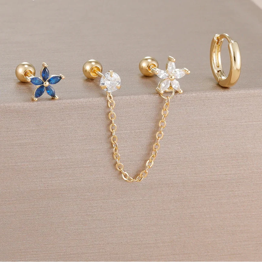 SORI STYLE 3PCS Zircon Flower Ear Stud Earrings — lifestyle context