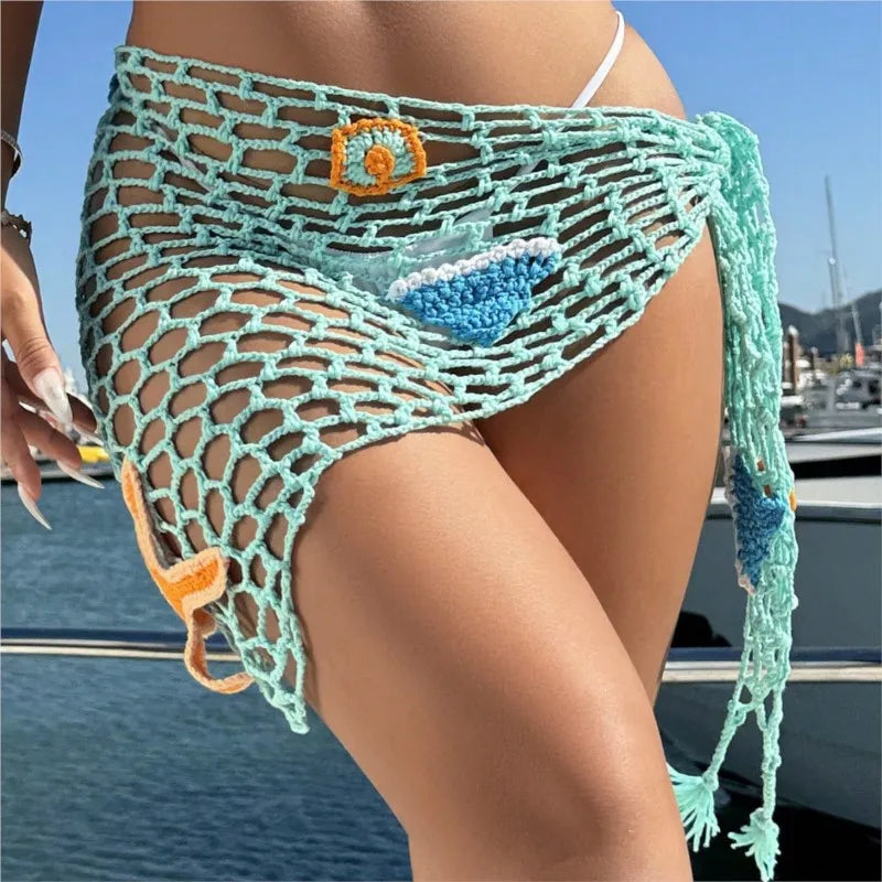 Women's Mesh Cutout Bathing Suit Cover Up Sexy Knit Beach Dress