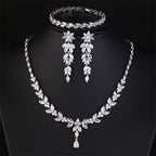 Brilliant Zirconia Leaf Necklace, Earrings & Bracelet Set