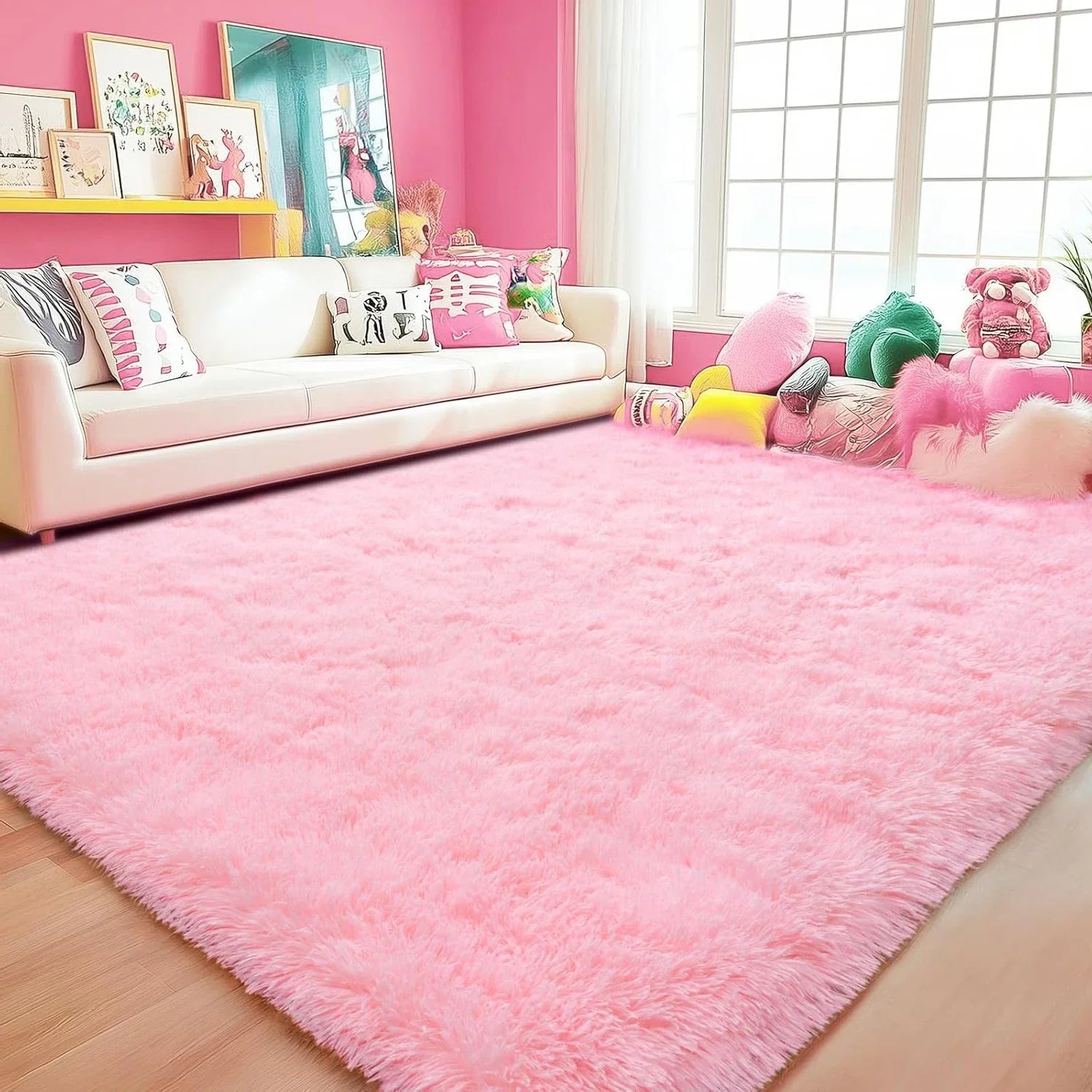 Perfecsy VIKAMA Minimalist Shaggy Living Room Rug, Soft and Fluffy Area Rug, Bedroom Dormitory Children's Room Carpet, Home D