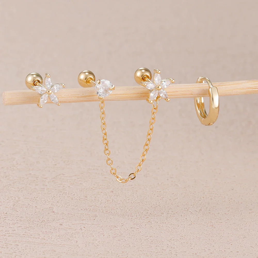 SORI STYLE 3PCS Zircon Flower Ear Stud Earrings — color detail