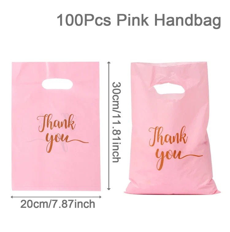 Perfecsy 100pcs Thank You Bag Gift Plastic Shopping Bag Tote Bag 20*30cm Gitf Bag Birthday Wedding Party Favors Candy Cookie 