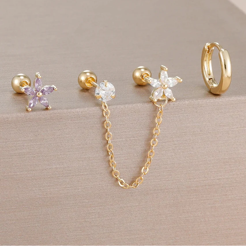 SORI STYLE 3PCS Zircon Flower Ear Stud Earrings — feature highlight