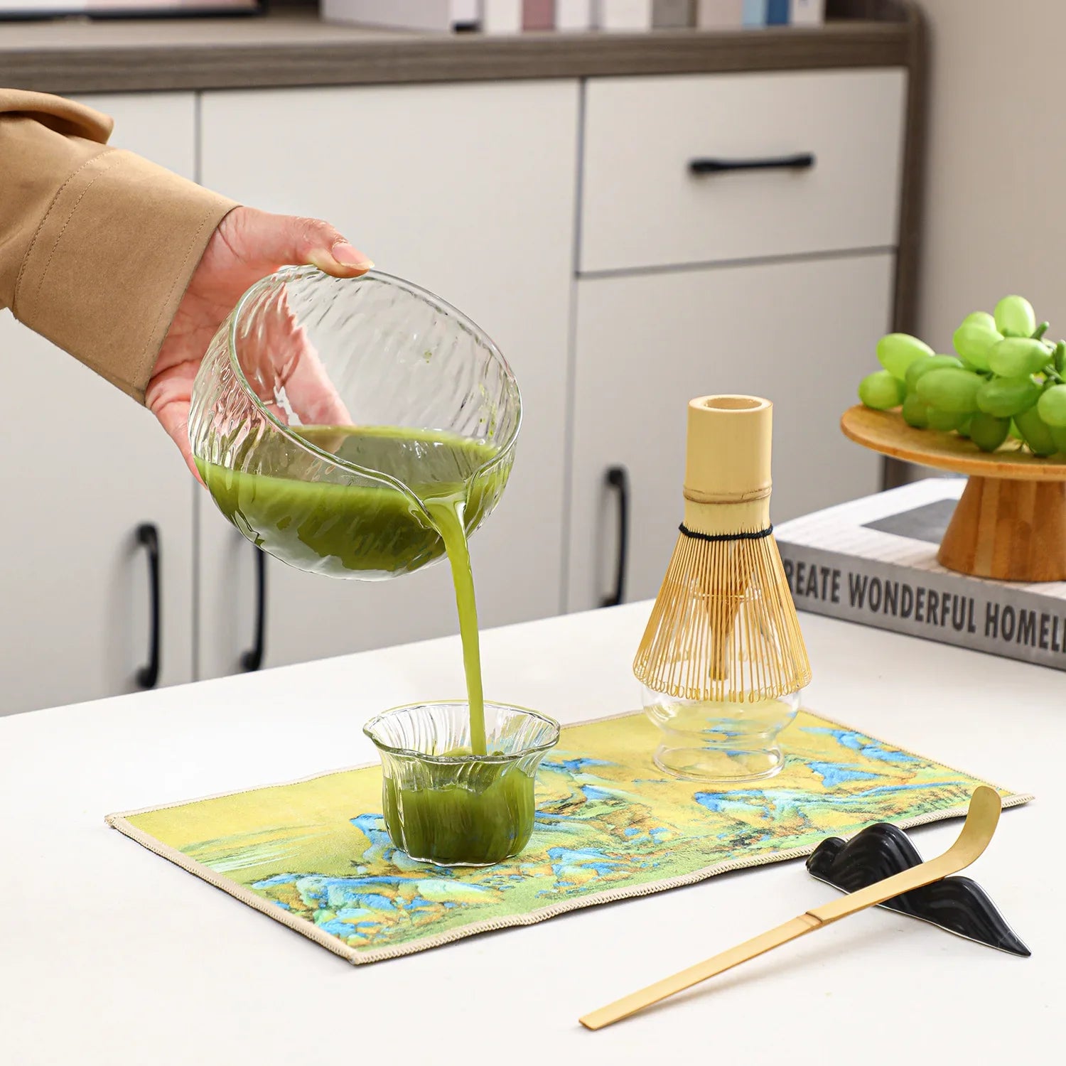 1/4/7Pcs glass Matcha Whisk Set for Beginners Elegant Bamboo Wood Japanese Matcha Tea Making Kit with Whisk Holder Scoop Sifter