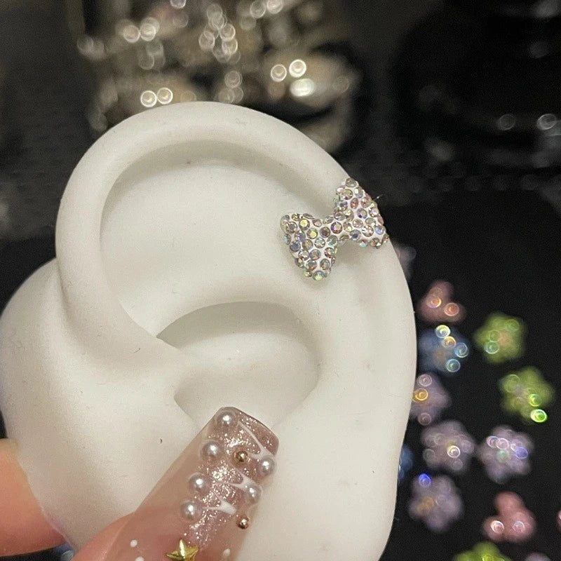 MyClosetAid 1PCS Cute Colorful Rhinestone Flower Love Heart Butterfly Stainless Steel Ear Bone Nail  Earrings — size referenc