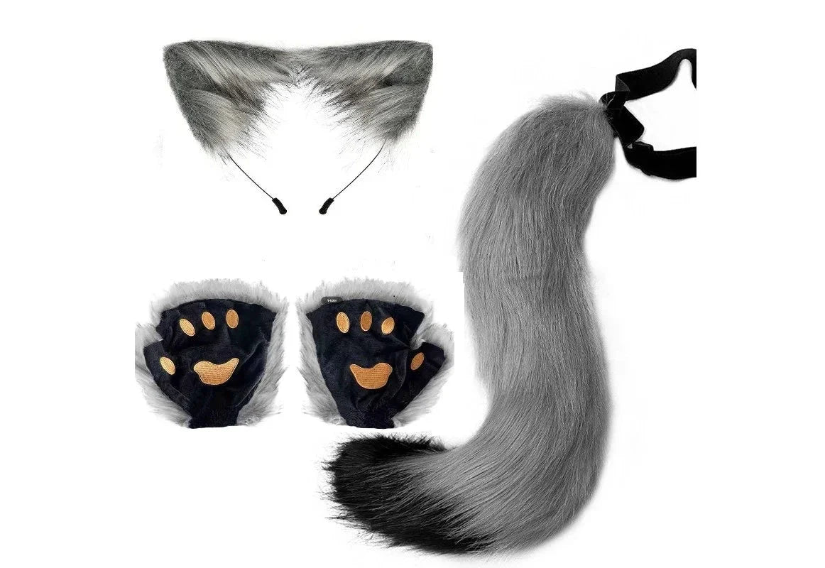 Halloween Fox Tail & Ears Set - Cosplay Costume with Paw Gloves