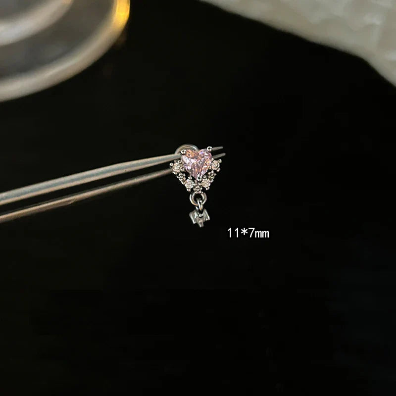 MyClosetAid 1 PCS Pink Bowknot Shiny Ear Bone Nail 316L Stainless Steel Korean Style Zircon Crystal Earring Women Y2K Cute Co