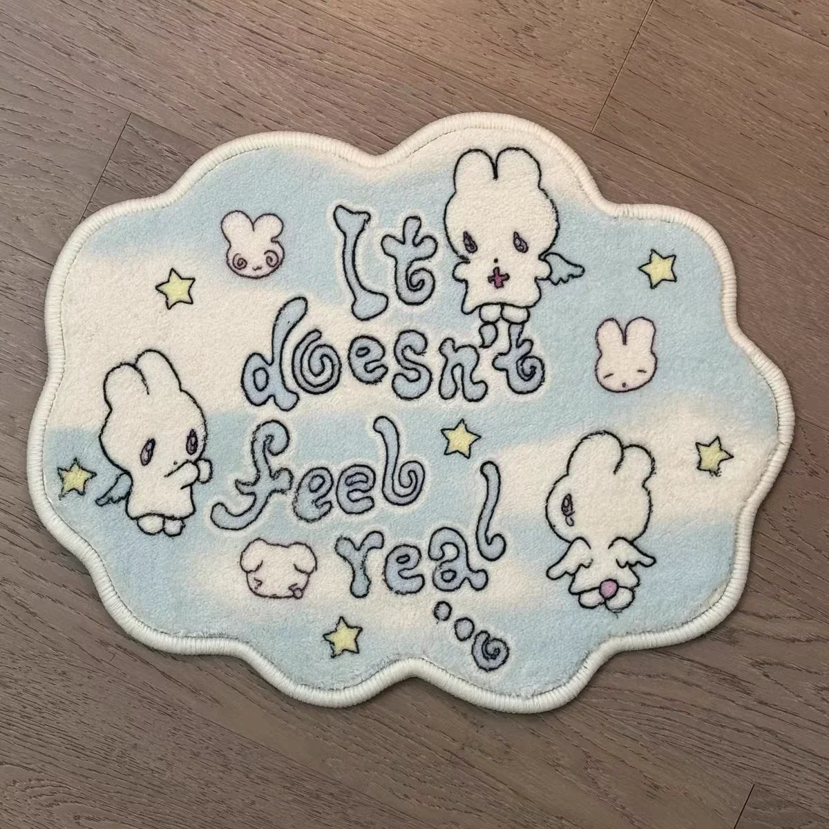 Perfecsy VIKAMA Cute Angel Rabbit Imitation Cashmere Carpet Decoration Living Room Floor Mat Mirror Front Blanket Doormat Rug