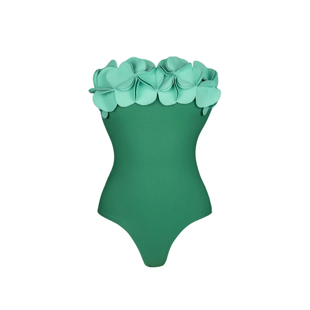 Women's 2 Piece Laser Flower Bandeau Bikini Set Push Up Swimsuit
