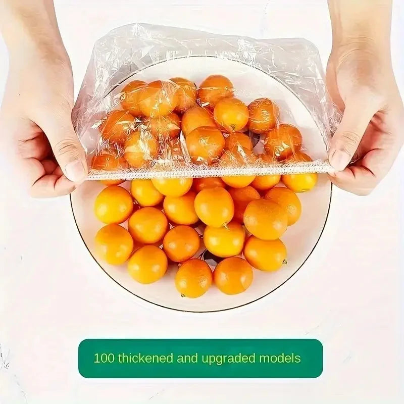 Perfecsy Transparent 100-Pack Reusable Elastic Food Storage Covers Stretchable Plastic Bowl Plate Seal Wrap Unscented Perfect
