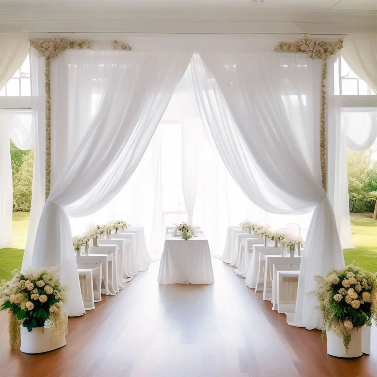 Perfecsy White Wedding Decoration Tulle Roll Crystal Organza Sheer Fabric For Wedding Birthday Party Backdrop Weeding Chair S