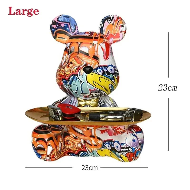 Perfecsy Trendy Colorful Graffiti Bear Abstract Resin Storage Statue Cute Doodle Animal Organizer Desk Holder for Home Office