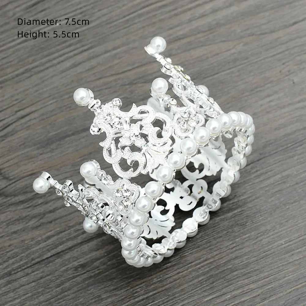 Perfecsy Rhinestone Crown Baking Cake Topper Headwear Decoration Children's Hair Accessories Princess Wedding Birthday Party 