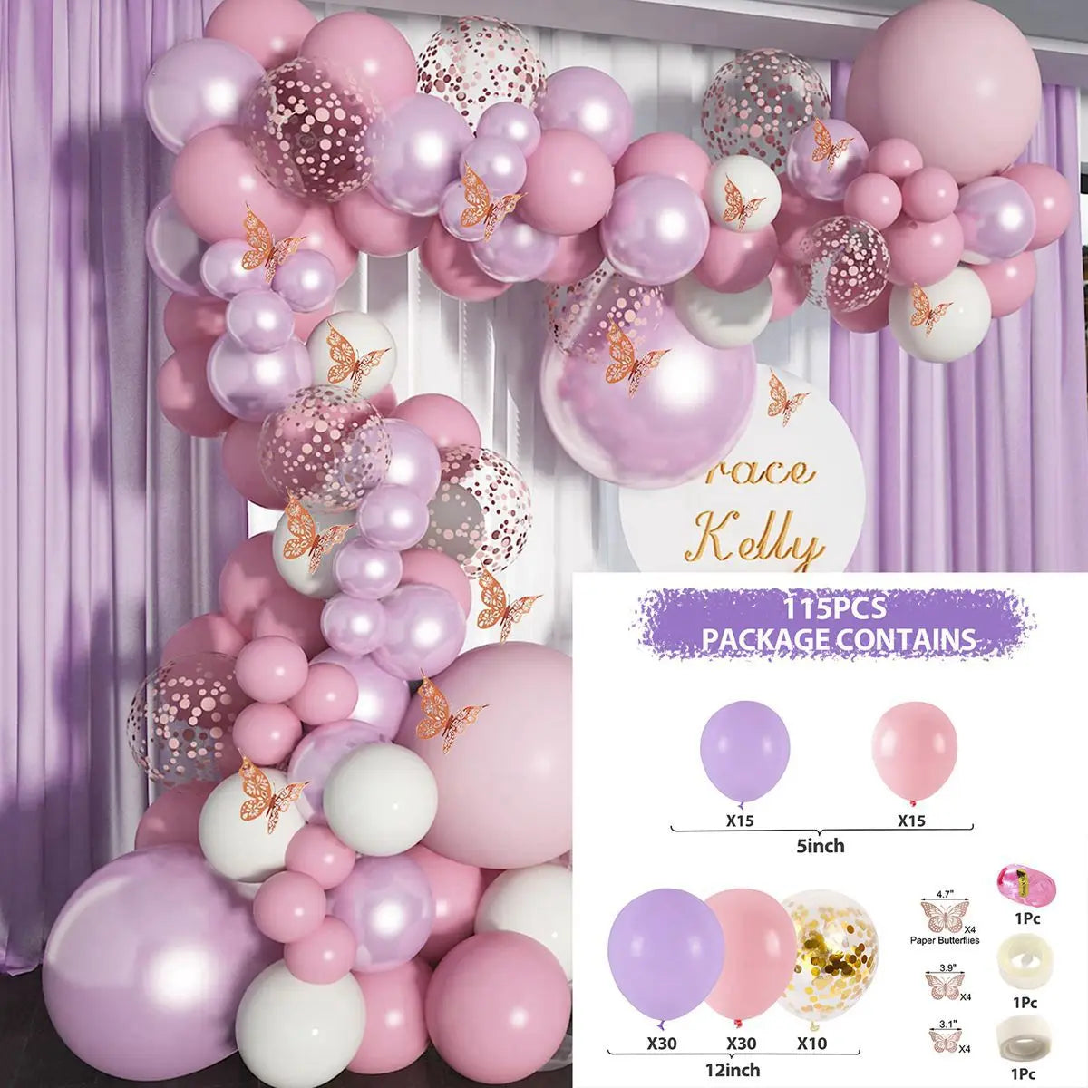Perfecsy Purple Butterfly Balloons Garland Arch Kit Latex Ballon Birthday Party Decor Kids Adult Wedding Baloon Baby Shower D
