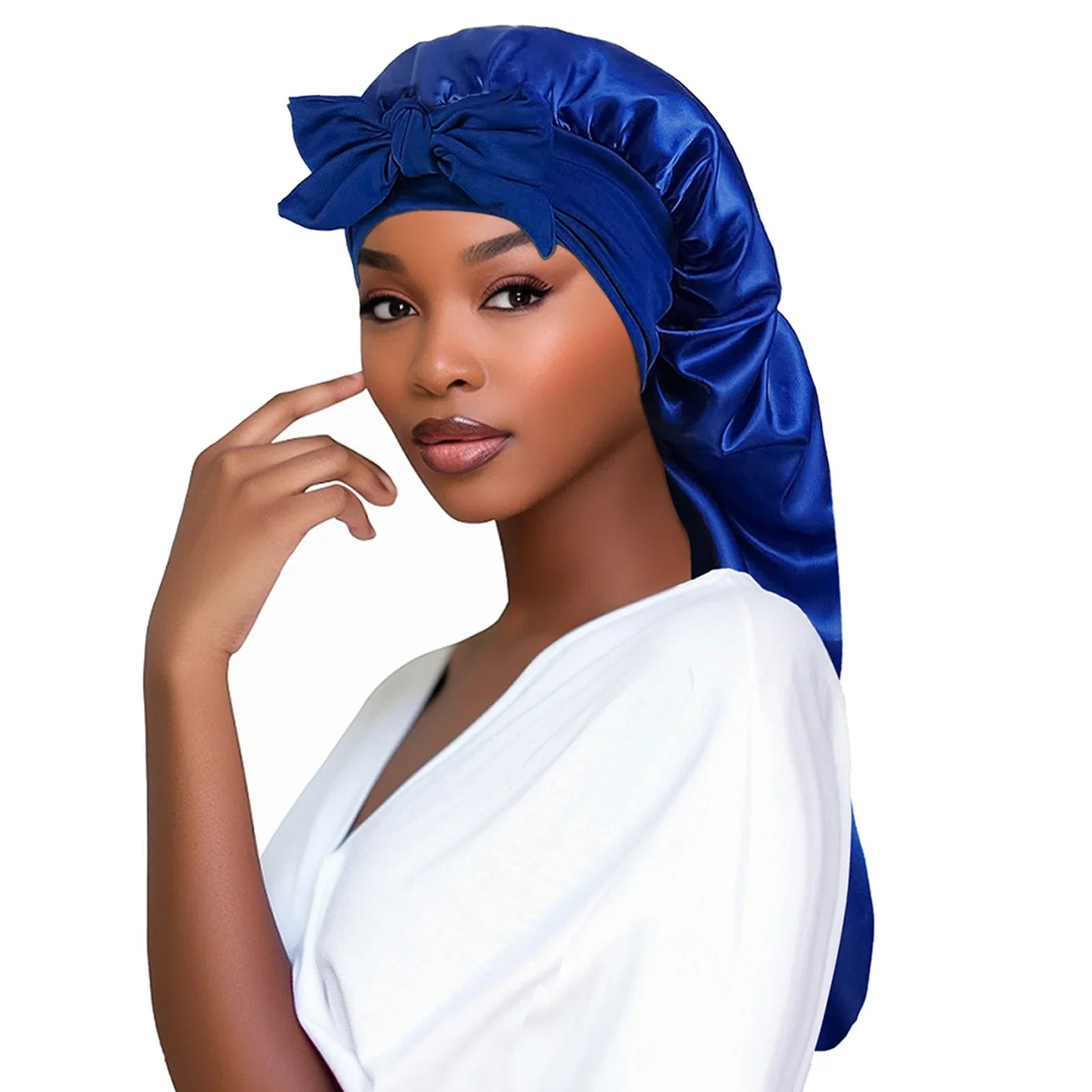 Perfecsy Women Bonnet Satin Sleeping Hat Long Tail Braid Hair Night Sleep Cap Head Cover Bonnets Shower Caps for Sauna Bathin