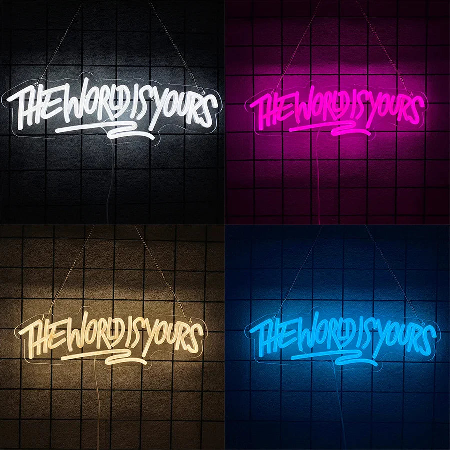 Perfecsy The World Is Yours Neon Sign, Led Letter Icon, Usb Powered, Used For Room, Home, Valentine'S Day Date, Wedding Backg