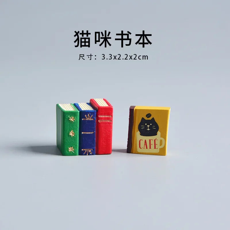 Perfecsy ZAKKA Miniatures Study Bookcase Home Decor Cute Cartoon Cat Retro Desk Gramophone Ornament Crafts Dollhouse Accessor