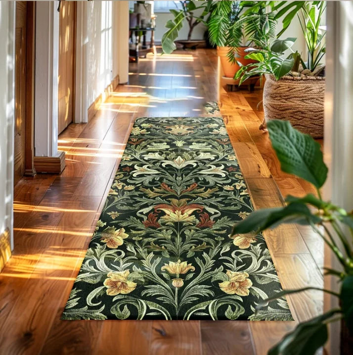Perfecsy Romantic French Country Runner Rug for Hallway Vintage Cottagecore Embroidered Look Mat Pink Green Shabby Floral Hom