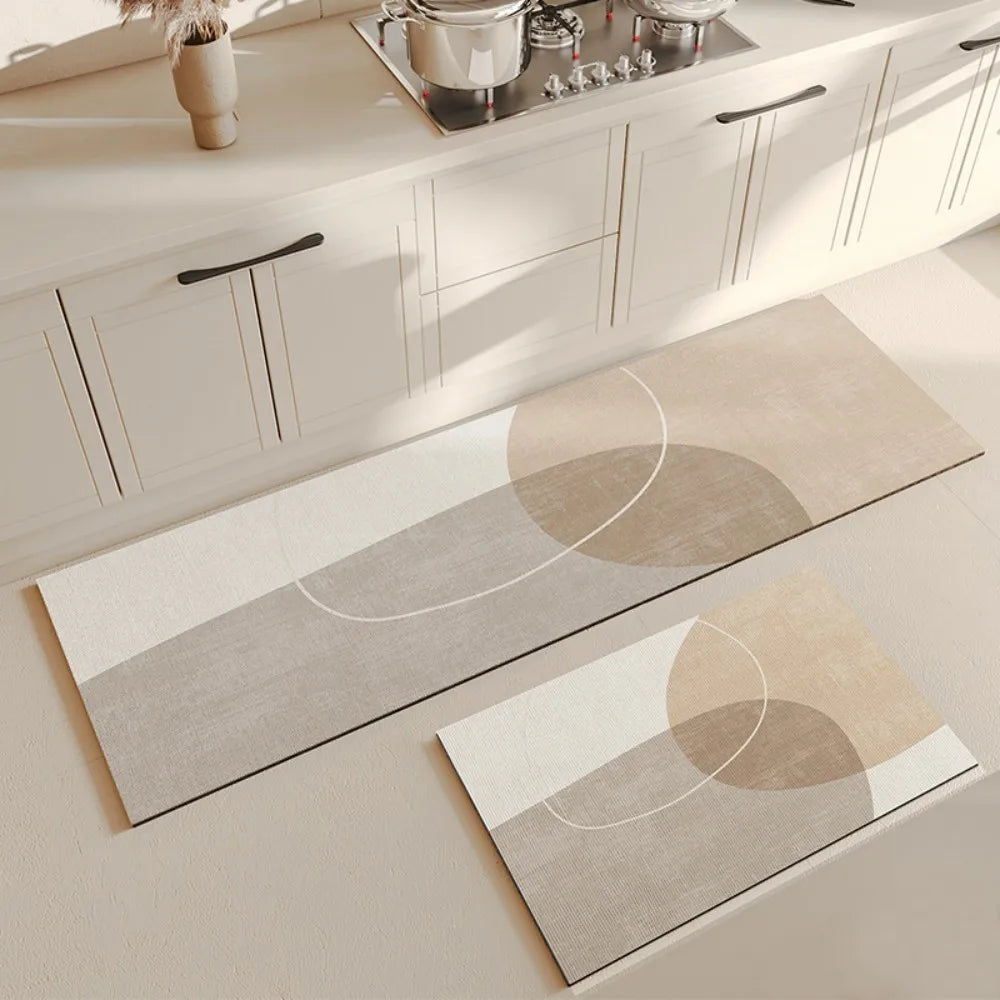 Perfecsy VIKAMA 2pc Light Beige Kitchen Floor Mats Set Of Two Water Absorbent Non Slip Scandinavian Ins Style Floor Mats Home