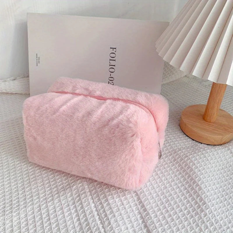 Perfecsy Comfortable Winter Plush Cosmetics Storage Bag - Portable Cosmetics Storage Bag Tote Bag, Stationery Pencil Case — c