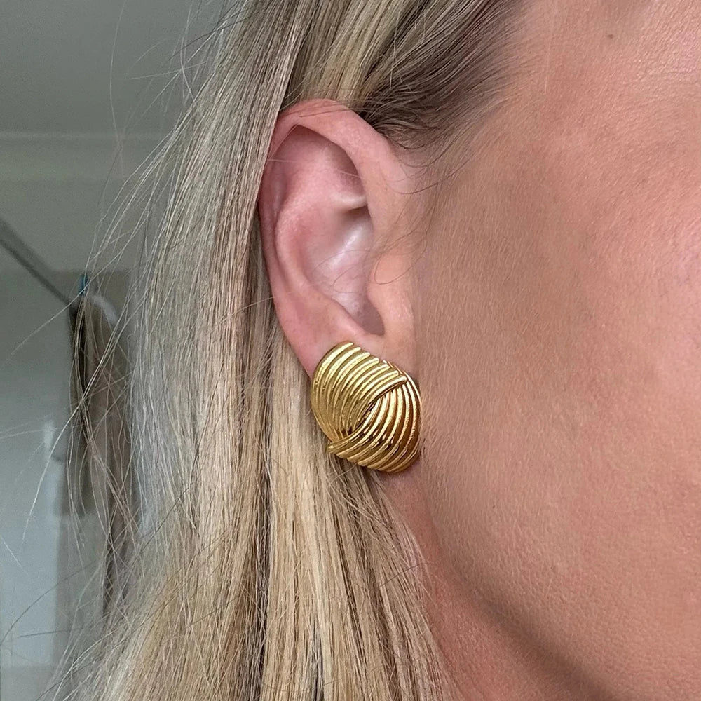 SORI STYLE Three-Layer Textured Knot Earrings for Women — comparison shot