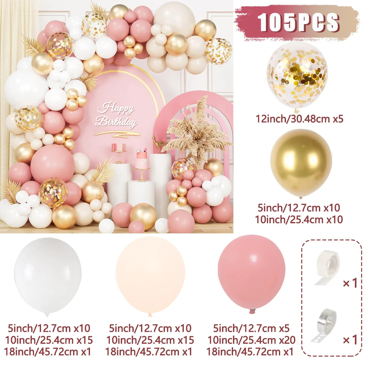 Perfecsy Retro Pink White Gold Balloons Garland Arch Kit Birthday Party Decoration Kids Baby Shower Wedding Party Supplies Le