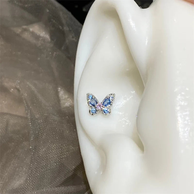 MyClosetAid 1PCS Delicate Blue Pink Zircon Butterfly 316L Stainless Steel Ear bone nail Y2K Hottie Cute Earring for Women Coc