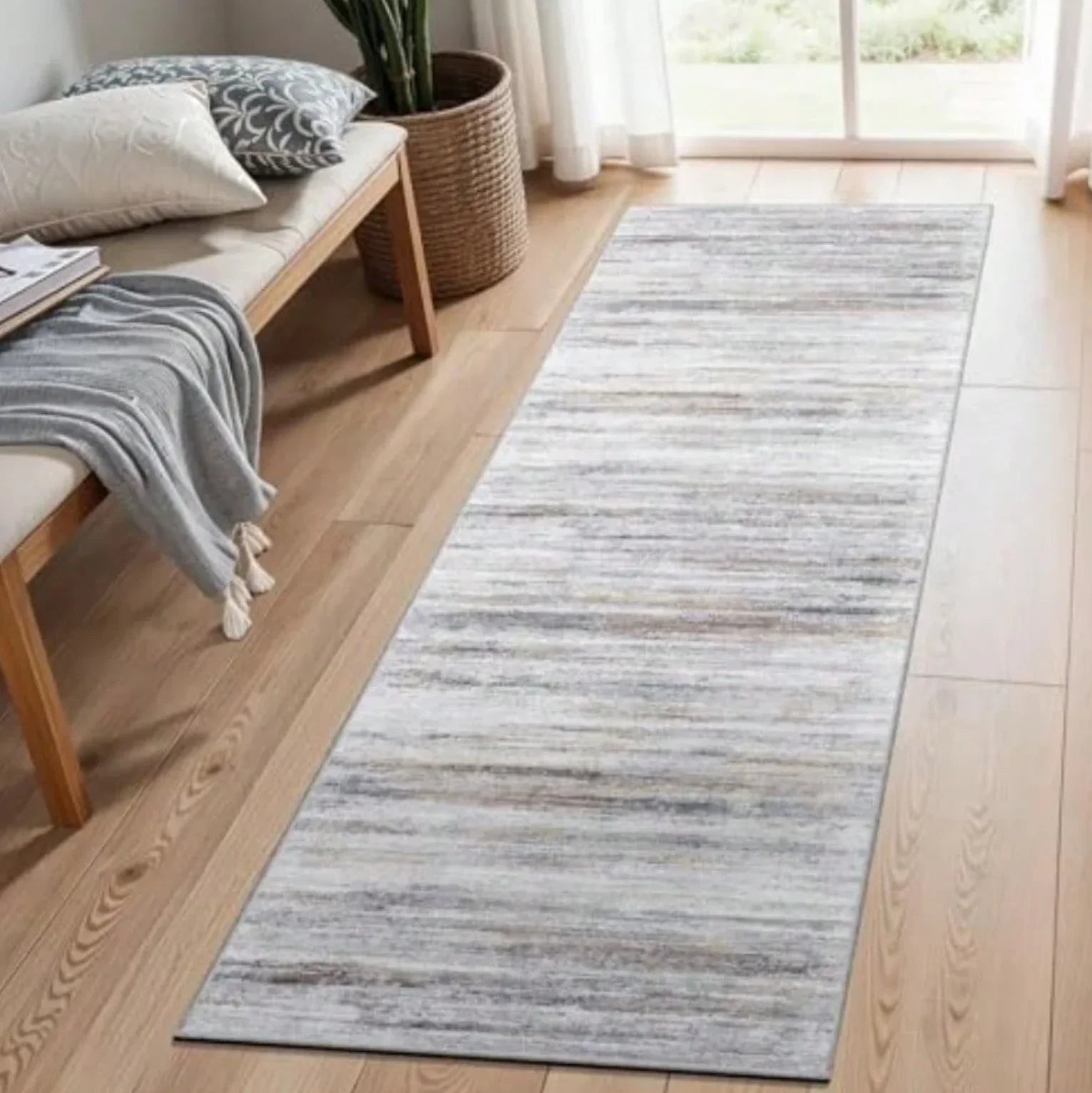 Perfecsy Vintage Pattern & Minimalist Stripe Long Runner Rug Retro Style Mat Non Slip Durable for Hallway Living Room Entrywa