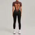 Women's One Piece Yoga Jumpsuit Short Sleeve Push Up Training Bodysuit