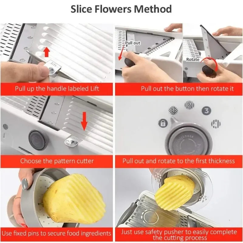 Adjustable Stainless Steel Mandoline Slicer, Vegetable Julienner, Grater, Onion, Potato, Cutter, 18 Types