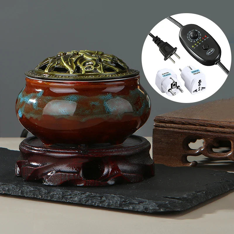 220V Electronic Incense Burner Ceramic Essential Oil Burner Timing Adjustable Temperature Sandalwood Agarwood Incense Burner