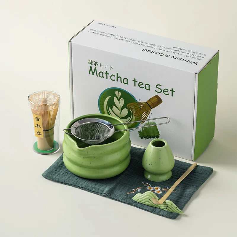 4/5/7pcs Matcha Set Ceramic Tea Bowl Traditional Japanese Tea Making Tools matcha- tea set tea- whisk bamboo matchas brush set
