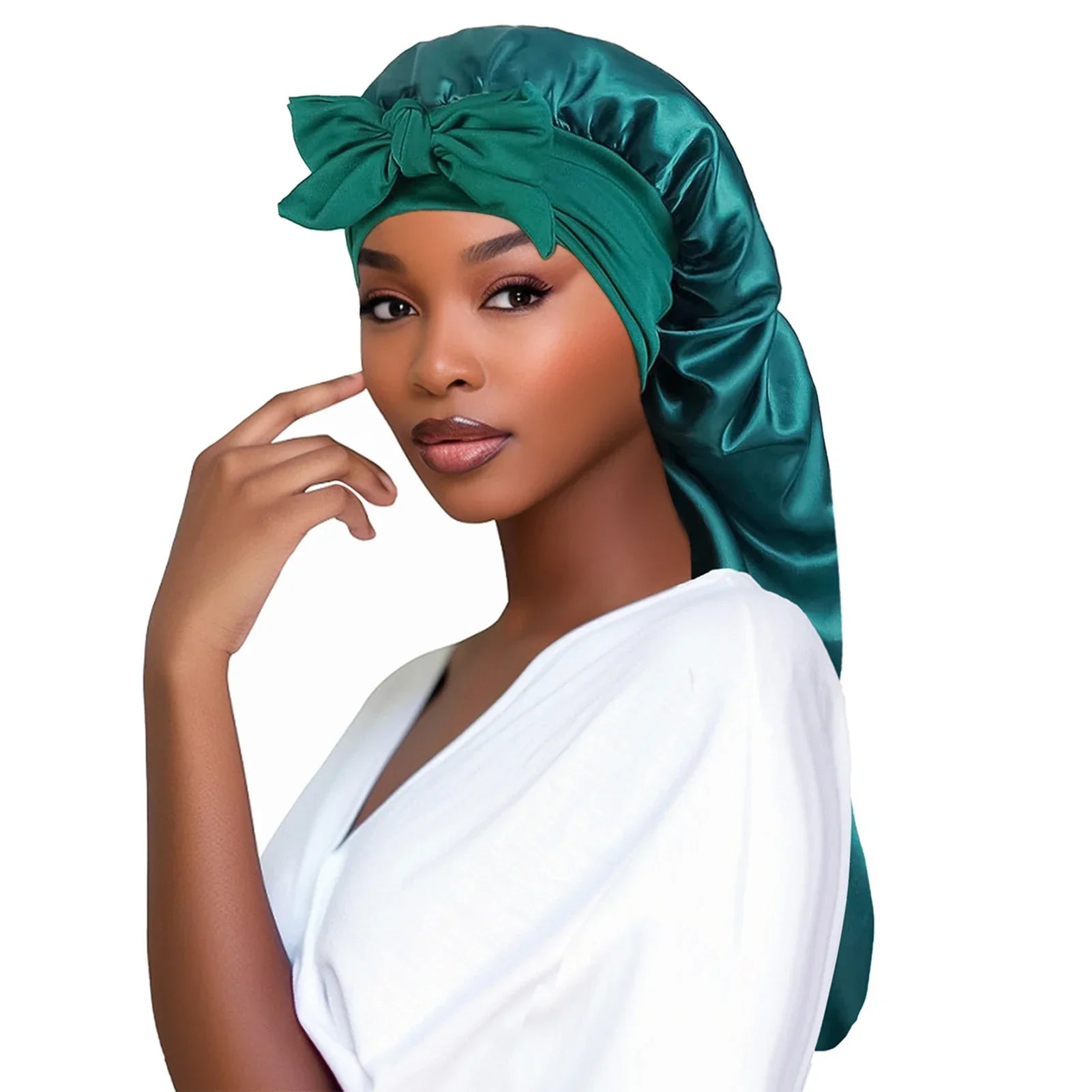Perfecsy Women Bonnet Satin Sleeping Hat Long Tail Braid Hair Night Sleep Cap Head Cover Bonnets Shower Caps for Sauna Bathin