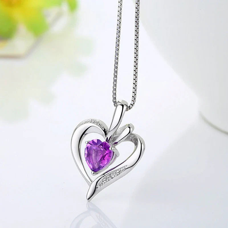 SORI STYLE 925 Silver Purple Zircon Heart Pendant Necklace — side view