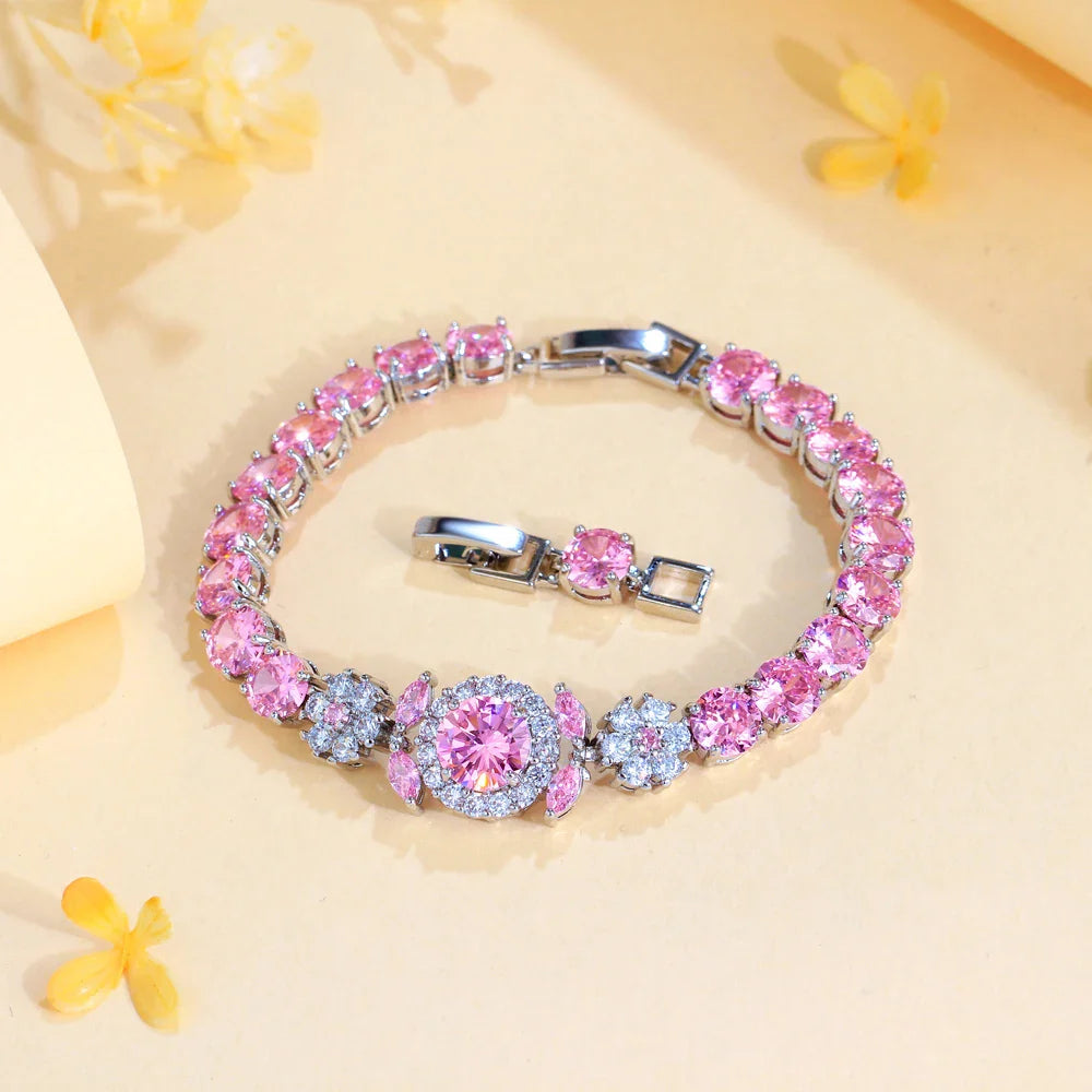 MyClosetAid Pink Round Cubic Zircon Tennis Bracelet — alternative angle