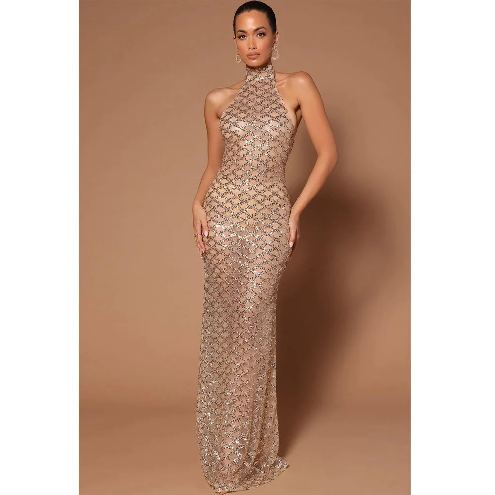 Envy NYC Envy NYC Sexy Backless Halter Mermaid Dress — lifestyle worn / used context